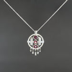 Red Spinel and Pearl Deco Circle Pendant in Sterling Silver
