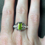 Green Tourmaline Fanned Culet Ring in Sterling SIlver - Size 8
