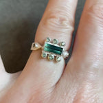 Bi Color Tourmaline and Green Sapphire Ring - Size 6.5