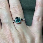 Teal Tourmaline and Sapphire Coined Ring - Size 7