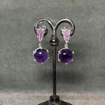 Amethyst Earrings with Carved Tourmaline