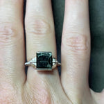 Blue-Green Tourmaline Retro Tank Ring - Size 7.5