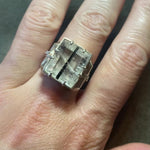 Black Tourmalinated Quartz Retro Tank Ring - Size 7