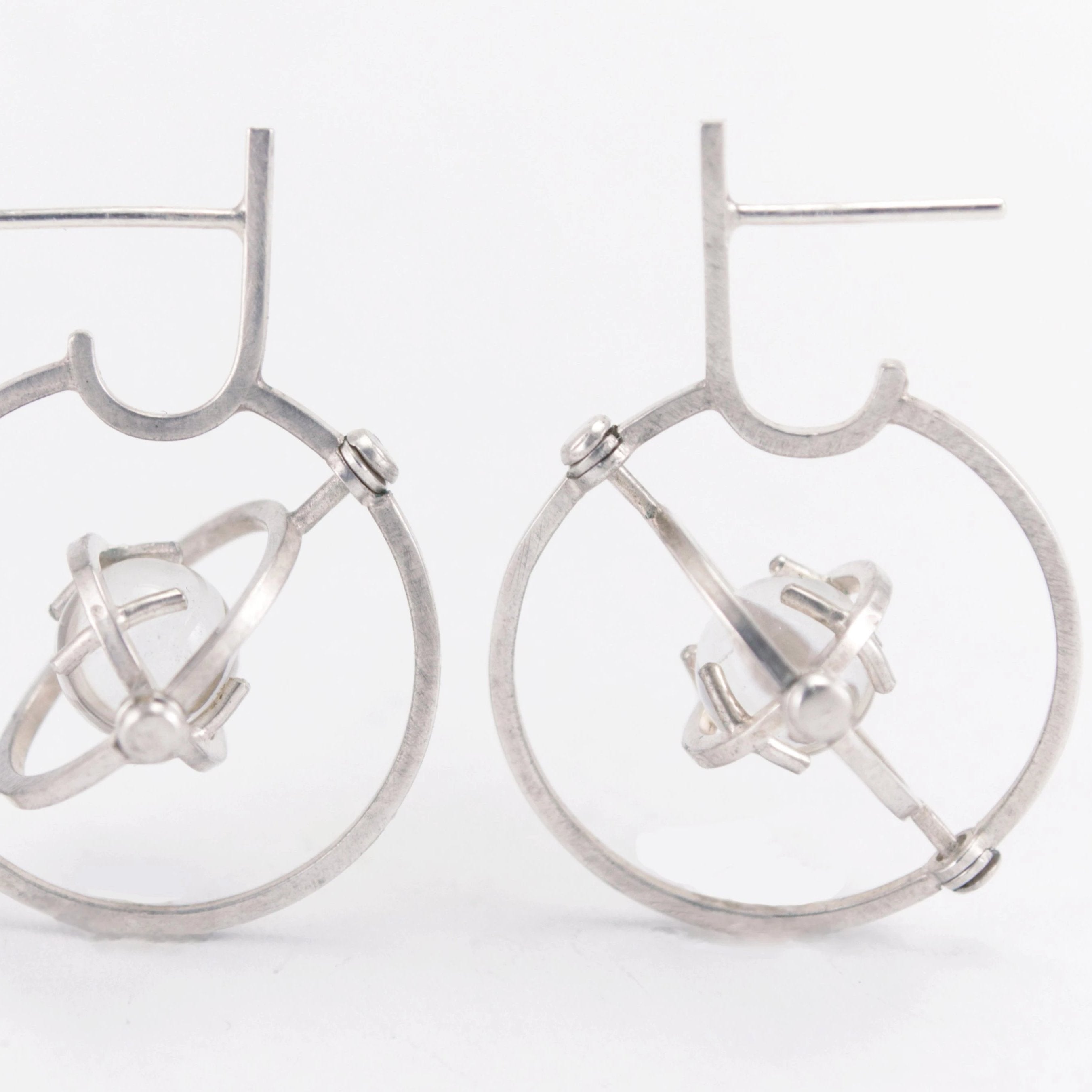 Caged Quartz Sphere Armillary Hoop Earrings