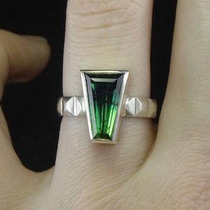 art deco sterling green tourmaline ring 
