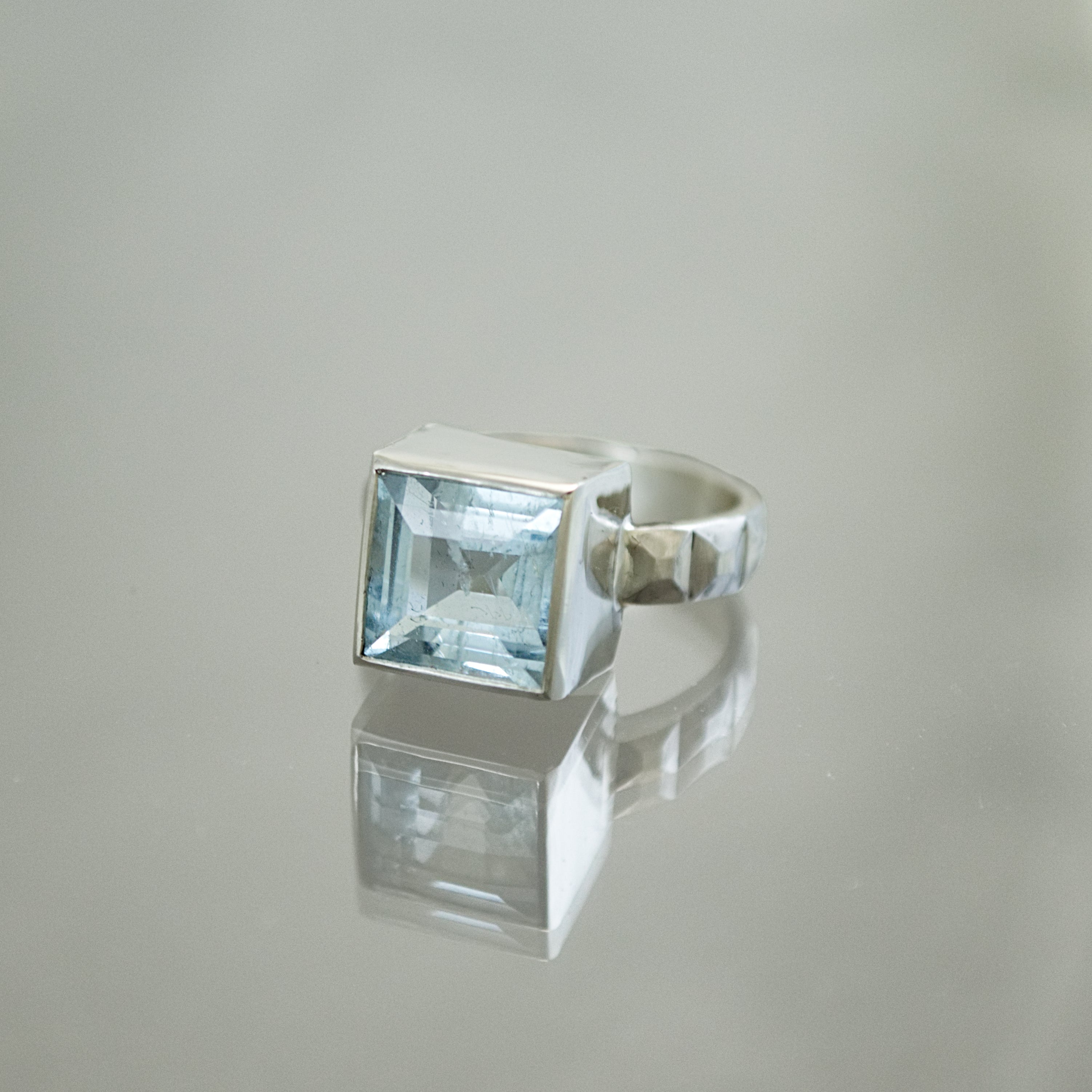 Square Aquamarine Frusta Ring - Size 6.5