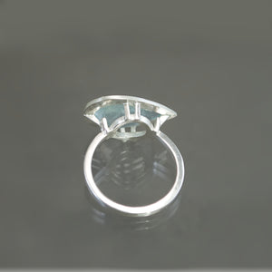 Aquamarine Teardrop Scaffold Ring - Size 6.5