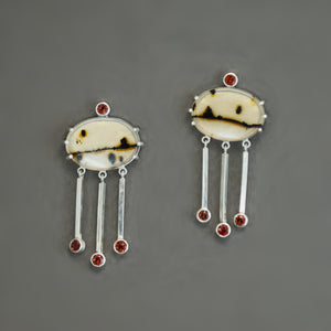 Dendritic Agate and Garnet Fringe Earrings