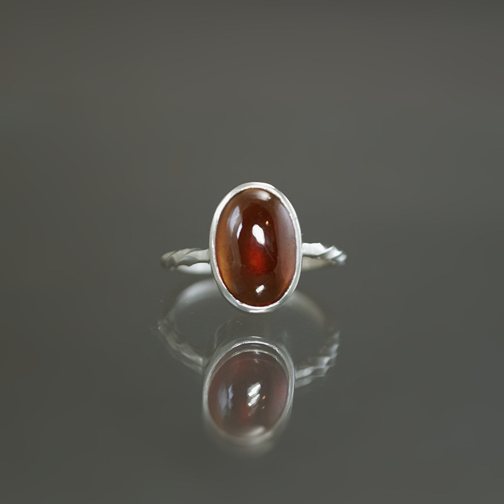 Hessonite orange garnet silver ring