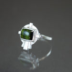 Green Tourmaline Deco Scaffold Ring - Size 6.75