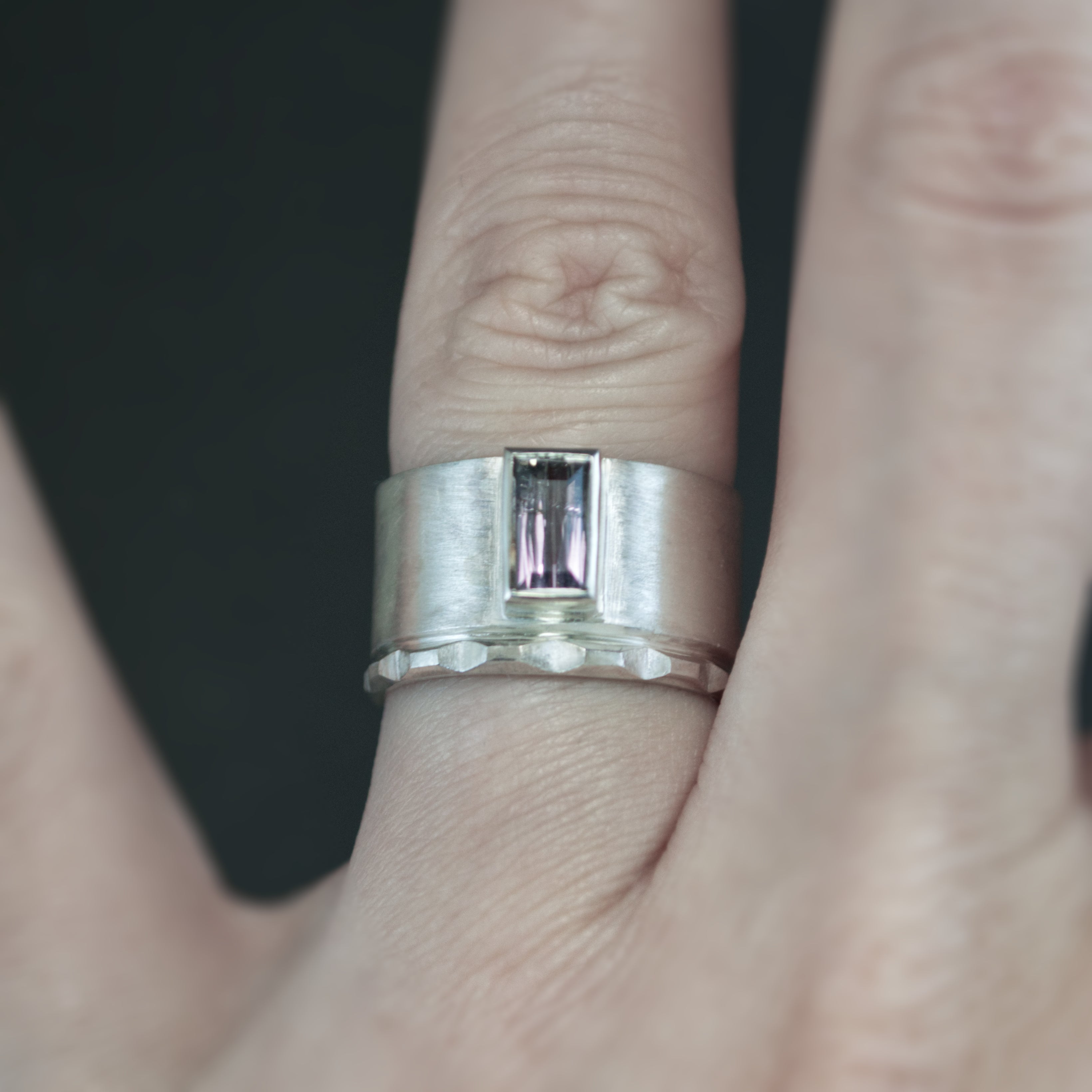 Bi-Color Tourmaline Double Band Ring - Size 7