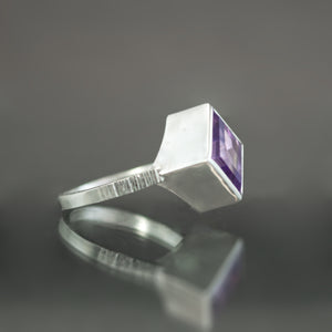 Amethyst Square Coined Ring - Size 7