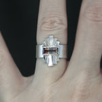 Striped Tourmaline Keystone Sconce Ring - Size 6.5