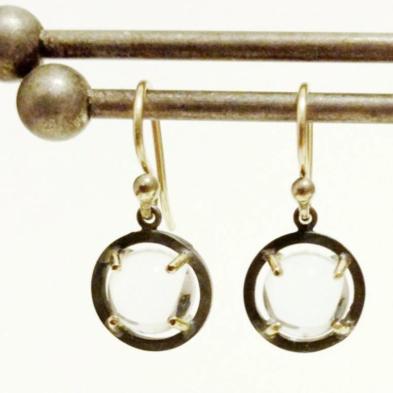 Caged Sphere Quartz Earrings - Sterling and 14k